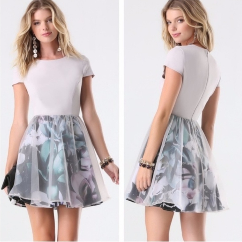 Bebe organza overlay Magnolia Frost dress - size 2